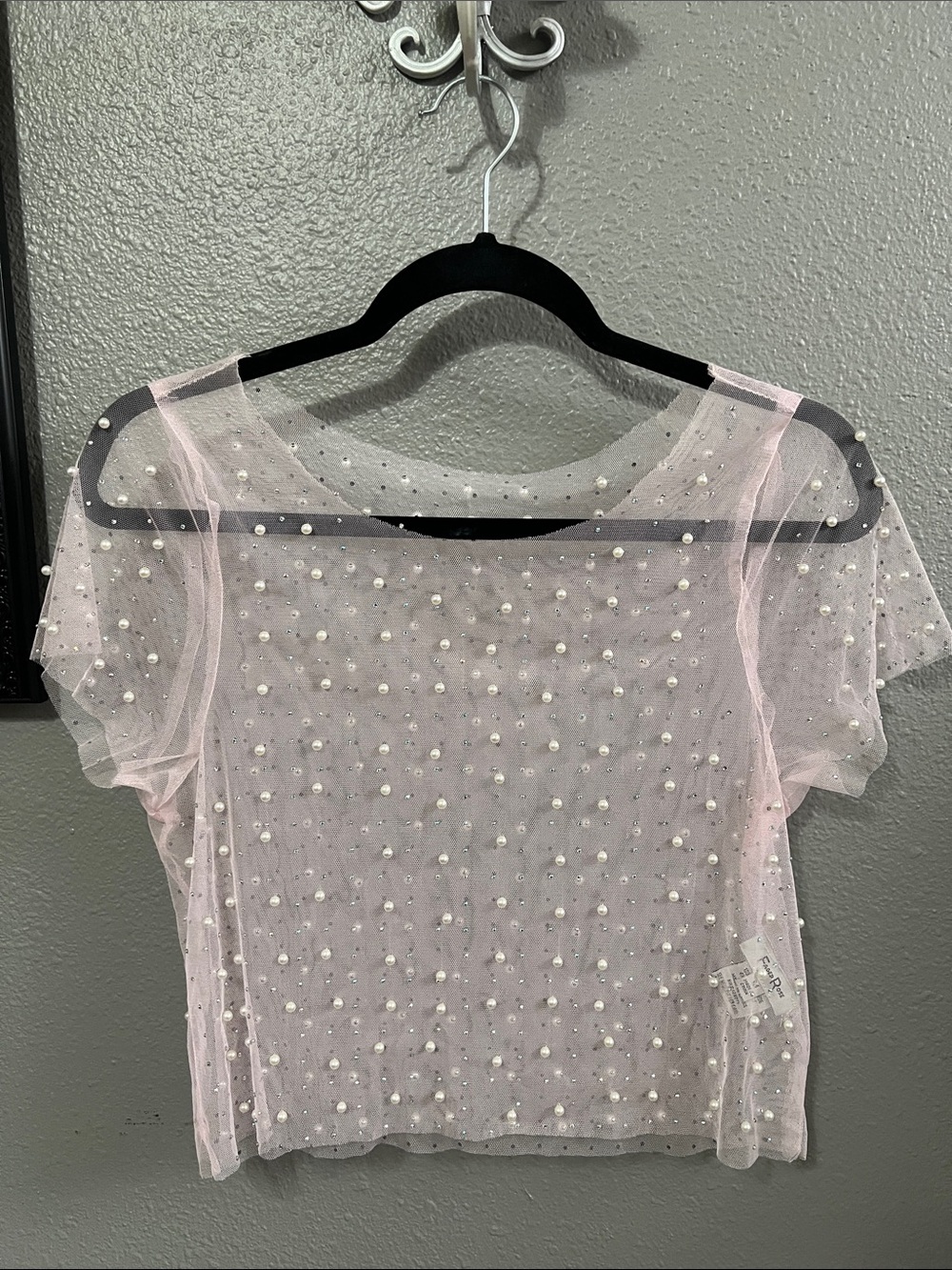 Faded Rose Pink Pearl Bling sheer crop top. Size M